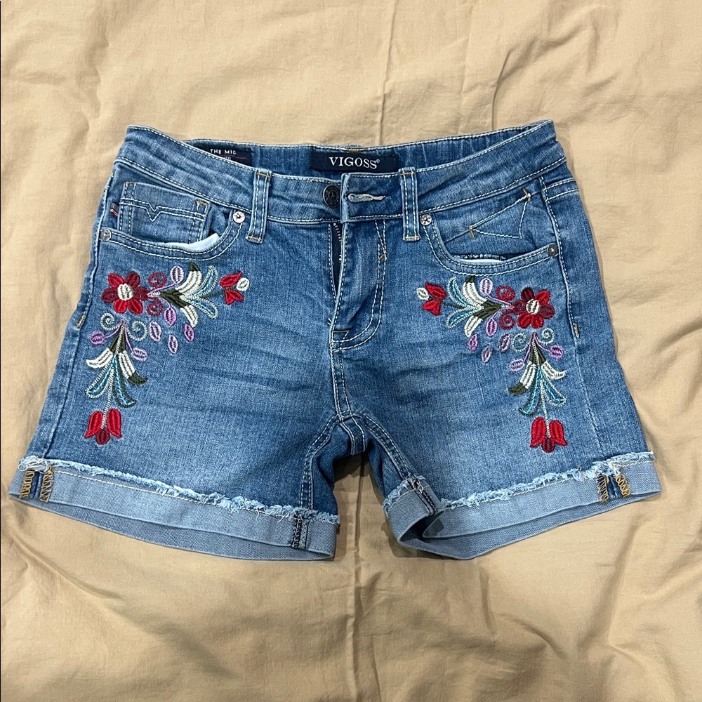 Vigoss Women's Blue Denim Shorts with Floral Embroidery
